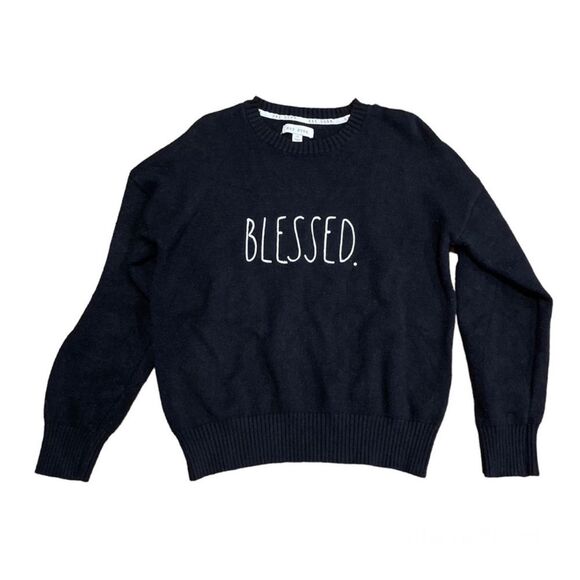 Rae Dunn Blessed Soft Knit Black Pullover Sweater - Picture 1 of 6